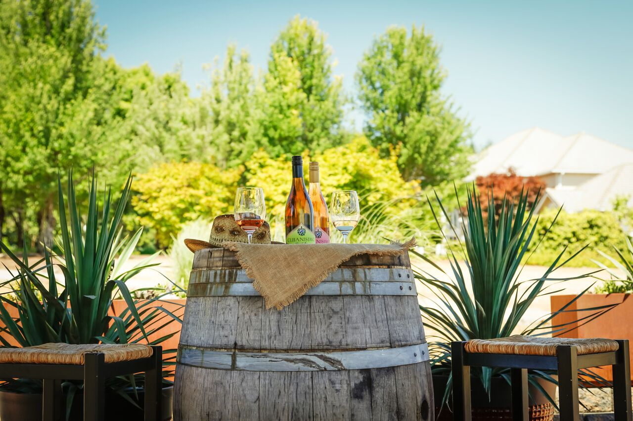 Cubanisimo wine on a barrel